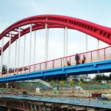 平頂山熱力管道跨湛河鋼結(jié)構(gòu)拱形橋車(chē)間制作現(xiàn)場(chǎng)安裝照片